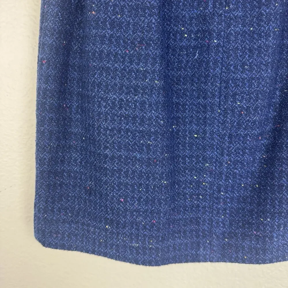 Vintage Norton McNaughton Preppy Tweed Mini Pencil Skirt Slit Blue Navy 4P